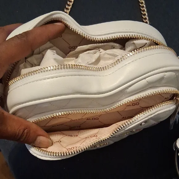 Aldo White and Gold Mini Heart Bag
